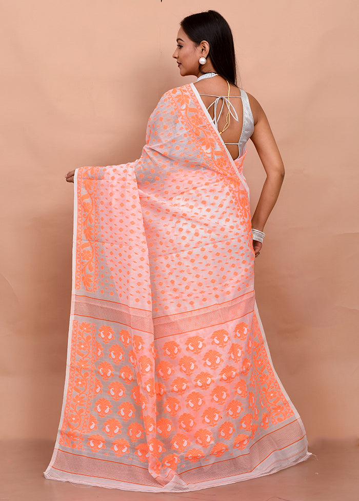 White Tant Jamdani Saree Without Blouse Piece - Indian Silk House Agencies