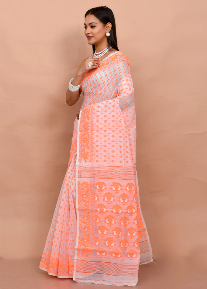 White Tant Jamdani Saree Without Blouse Piece - Indian Silk House Agencies