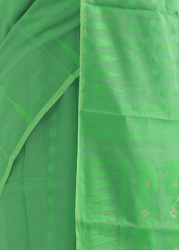 Parrot Green And Pink Tant Jamdani Woven Saree Without Blouse Piece - Indian Silk House Agencies