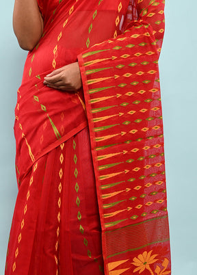 Red And Tant Jamdani Woven Saree Without Blouse Piece - Indian Silk House Agencies