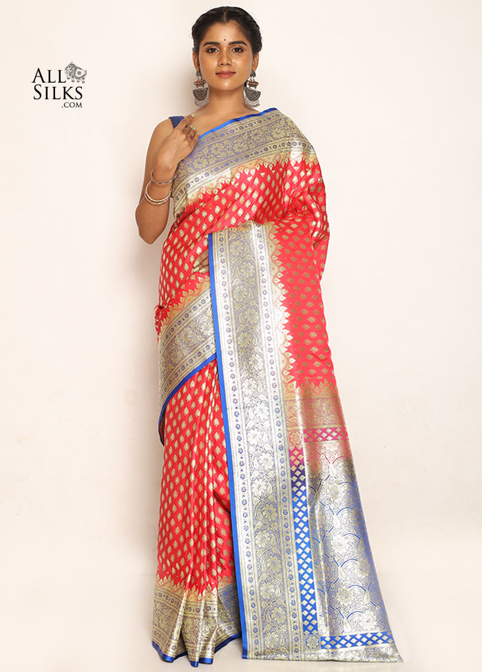 Pink Banarasi Silk Saree With Blouse Piece