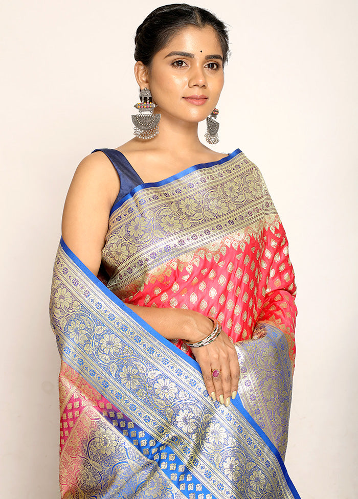 Pink Banarasi Silk Saree With Blouse Piece