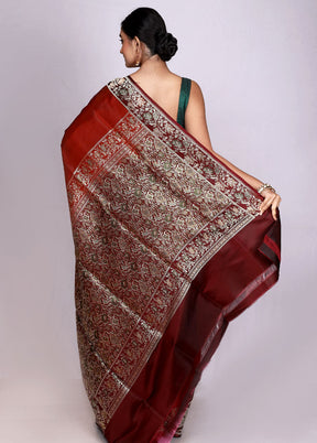 Maroon Pure Valkalam Silk Saree With Blouse Piece - Indian Silk House Agencies