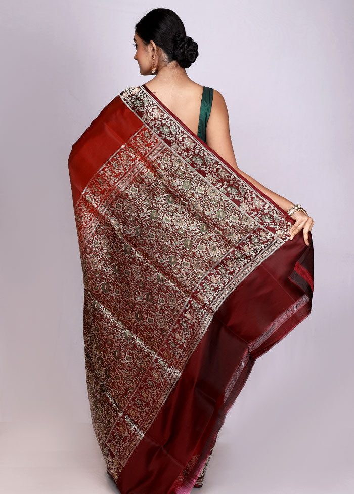 Maroon Pure Valkalam Silk Saree With Blouse Piece - Indian Silk House Agencies