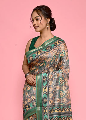 Green Dupion Silk Saree With Blouse Piece - Indian Silk House Agencies