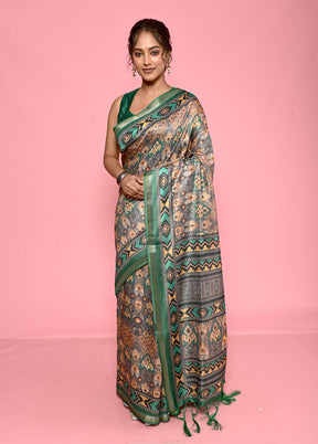 Green Dupion Silk Saree With Blouse Piece - Indian Silk House Agencies