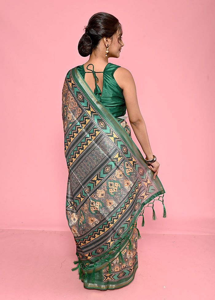 Green Dupion Silk Saree With Blouse Piece - Indian Silk House Agencies