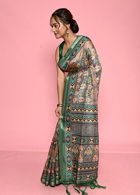 Green Dupion Silk Saree With Blouse Piece - Indian Silk House Agencies