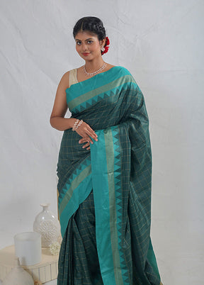 Green Dupion Silk Saree With Blouse Piece - Indian Silk House Agencies