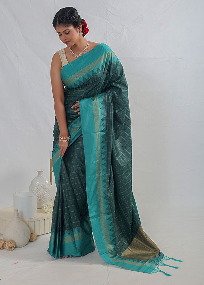 Green Dupion Silk Saree With Blouse Piece - Indian Silk House Agencies