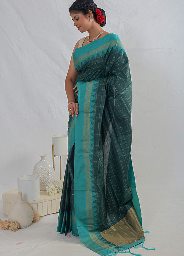 Green Dupion Silk Saree With Blouse Piece - Indian Silk House Agencies