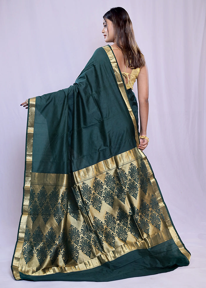 Green Kanjivaram Silk Saree With Blouse Piece - Indian Silk House Agencies