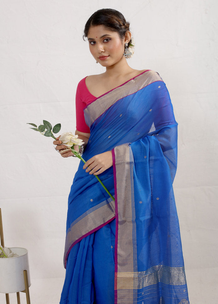 Blue Chanderi Cotton Saree With Blouse Piece - Indian Silk House Agencies