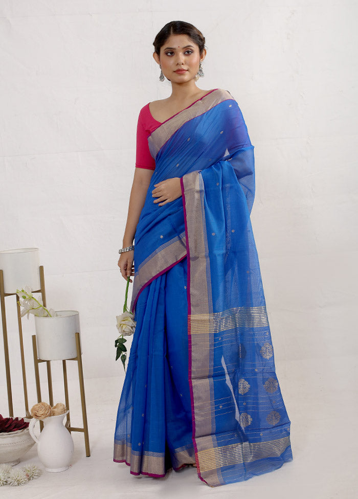 Blue Chanderi Cotton Saree With Blouse Piece - Indian Silk House Agencies