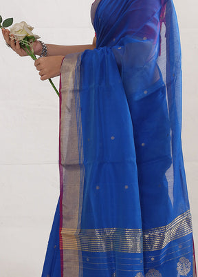 Blue Chanderi Cotton Saree With Blouse Piece - Indian Silk House Agencies