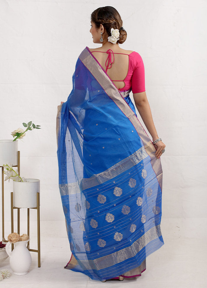 Blue Chanderi Cotton Saree With Blouse Piece - Indian Silk House Agencies