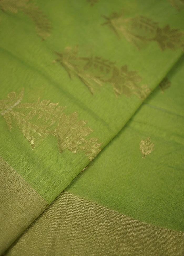 Green Chanderi Cotton Saree Without Blouse Piece - Indian Silk House Agencies