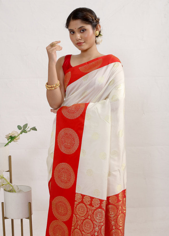 White Dupion Silk Saree With Blouse Piece - Indian Silk House Agencies