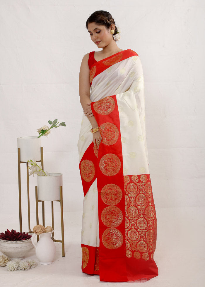 White Dupion Silk Saree With Blouse Piece - Indian Silk House Agencies