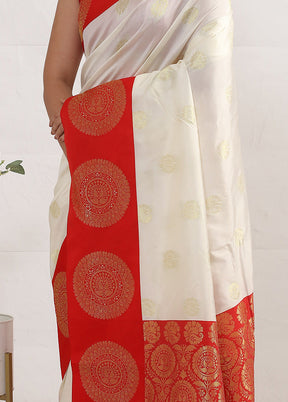 White Dupion Silk Saree With Blouse Piece - Indian Silk House Agencies