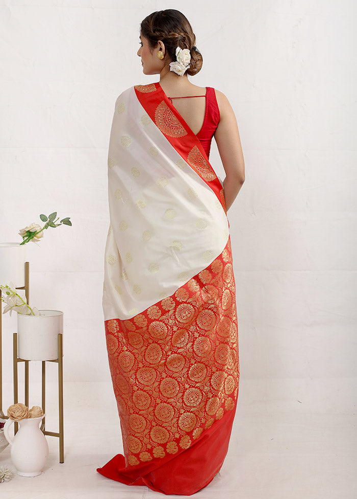 White Dupion Silk Saree With Blouse Piece - Indian Silk House Agencies