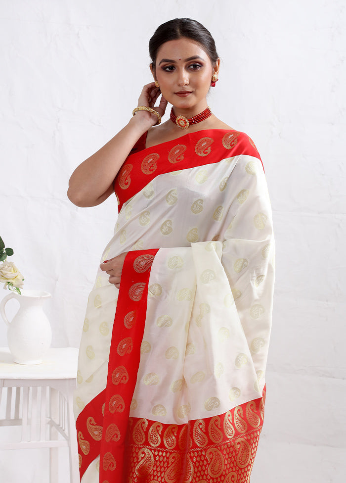 White Dupion Silk Saree With Blouse Piece - Indian Silk House Agencies