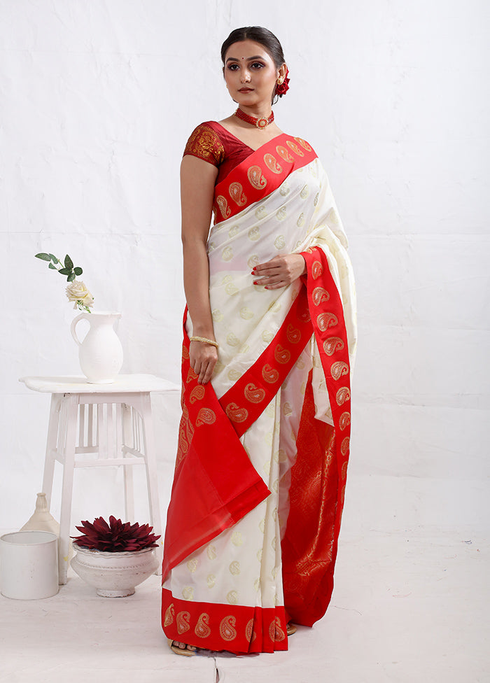 White Dupion Silk Saree With Blouse Piece - Indian Silk House Agencies