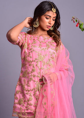 Pink Net 3 Pc Suit Set Salwar Suit Set With Dupatta VDRAN100040840 - Indian Silk House Agencies