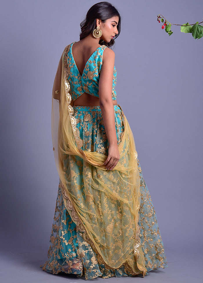 Blue Readymade Net Lehenga Set With Dupatta - Indian Silk House Agencies