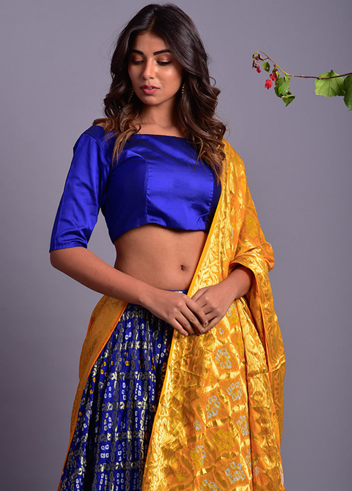 Blue Readymade Chiffon Lehenga Set With Dupatta - Indian Silk House Agencies