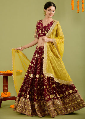 Wine Readymade Georgette Lehenga Choli Set - Indian Silk House Agencies