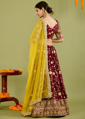 Wine Readymade Georgette Lehenga Choli Set - Indian Silk House Agencies