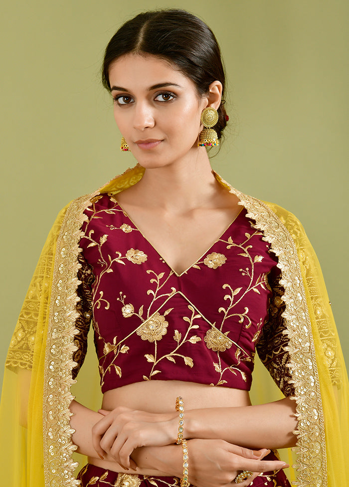 Wine Readymade Georgette Lehenga Choli Set - Indian Silk House Agencies