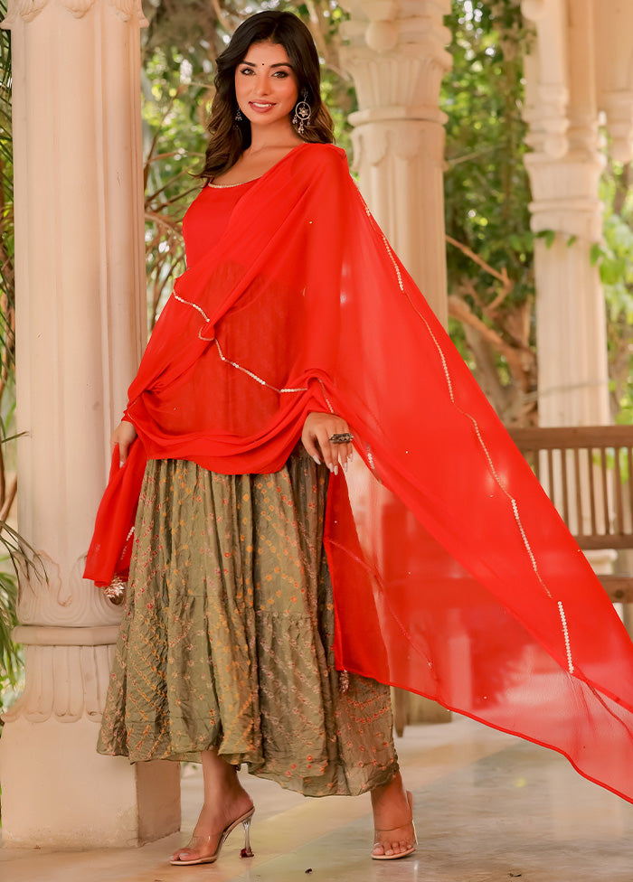 Red Pure Silk Indian Dress With Dupatta