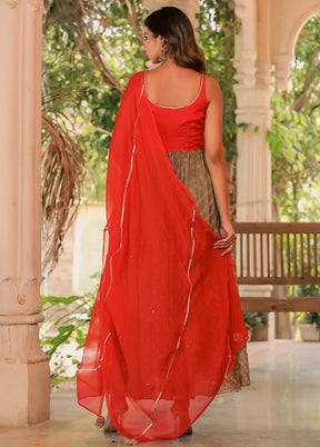 Red Pure Silk Indian Dress With Dupatta