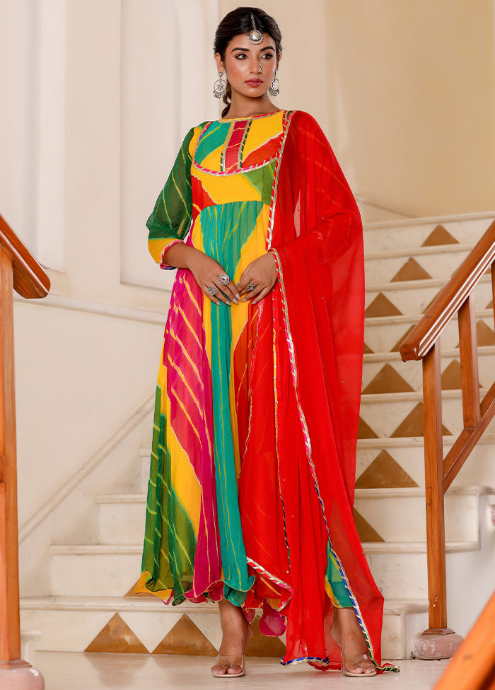 Multicolor Pure Georgette Indian Dress With Dupatta