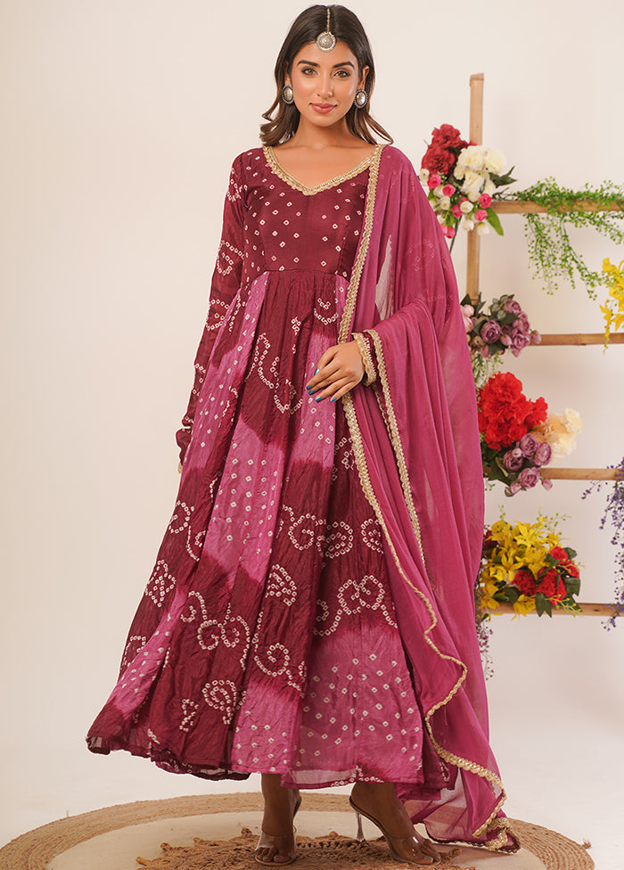 Mauve Pure Silk Indian Dress With Dupatta