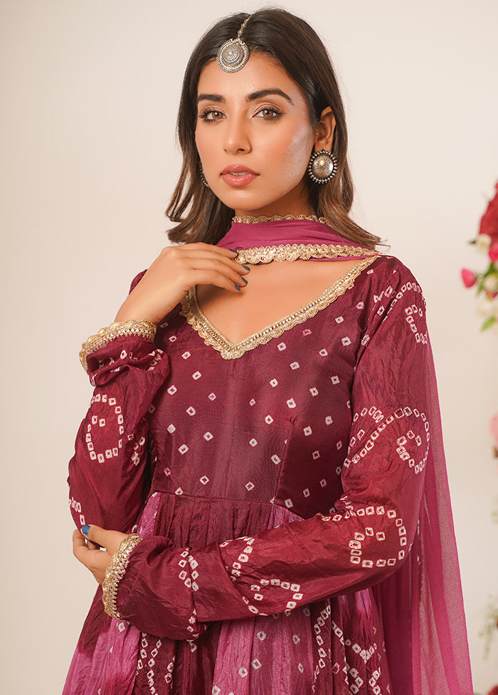 Mauve Pure Silk Indian Dress With Dupatta