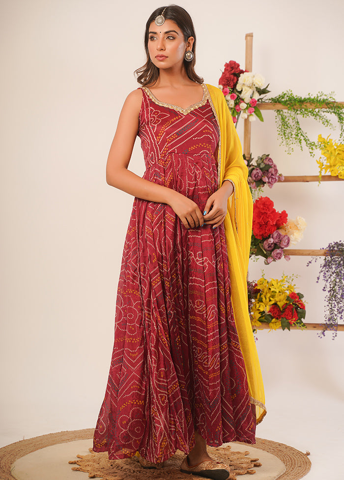 Maroon Pure Silk Indian Dress With Dupatta