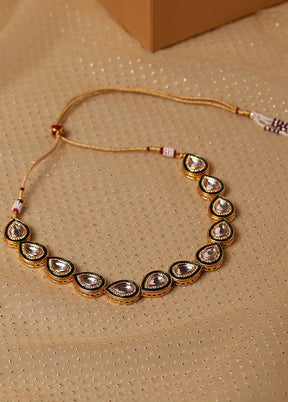 Golden Kundan Work Brass Necklace - Indian Silk House Agencies