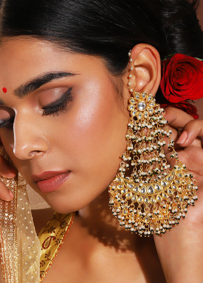 Golden Kundan Work Brass Earrings - Indian Silk House Agencies