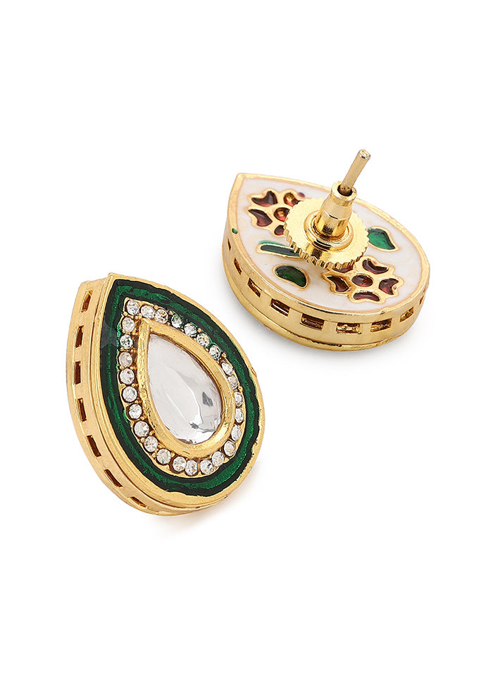 Golden Moon Stone Alloy Earrings - Indian Silk House Agencies