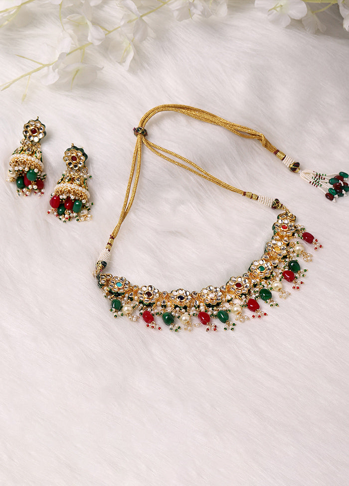 Golden Kundan Work Alloy Jewellery Set - Indian Silk House Agencies