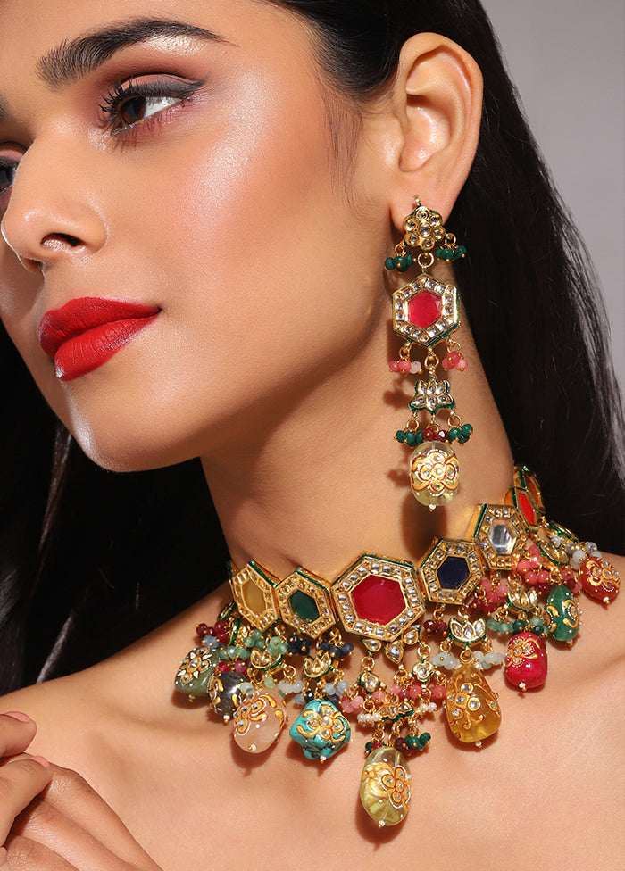 Golden Kundan Work Alloy Jewellery Set - Indian Silk House Agencies