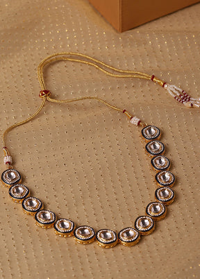 Golden Kundan Work Brass Necklace - Indian Silk House Agencies