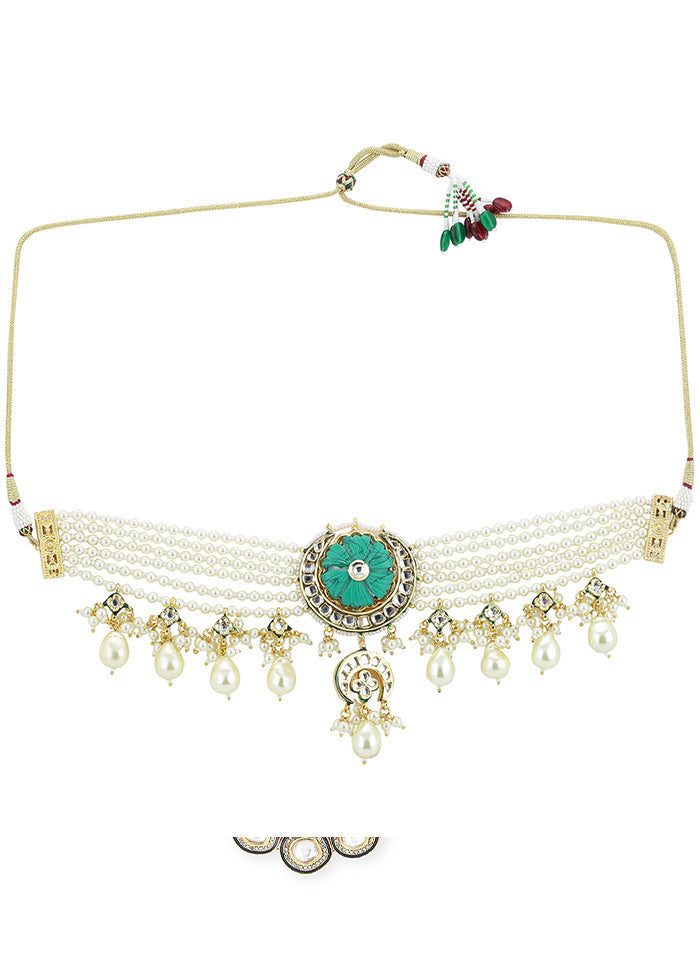 Golden Kundan Work Brass Necklace - Indian Silk House Agencies