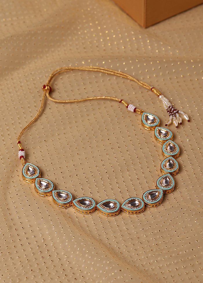 Golden Kundan Work Brass Necklace - Indian Silk House Agencies