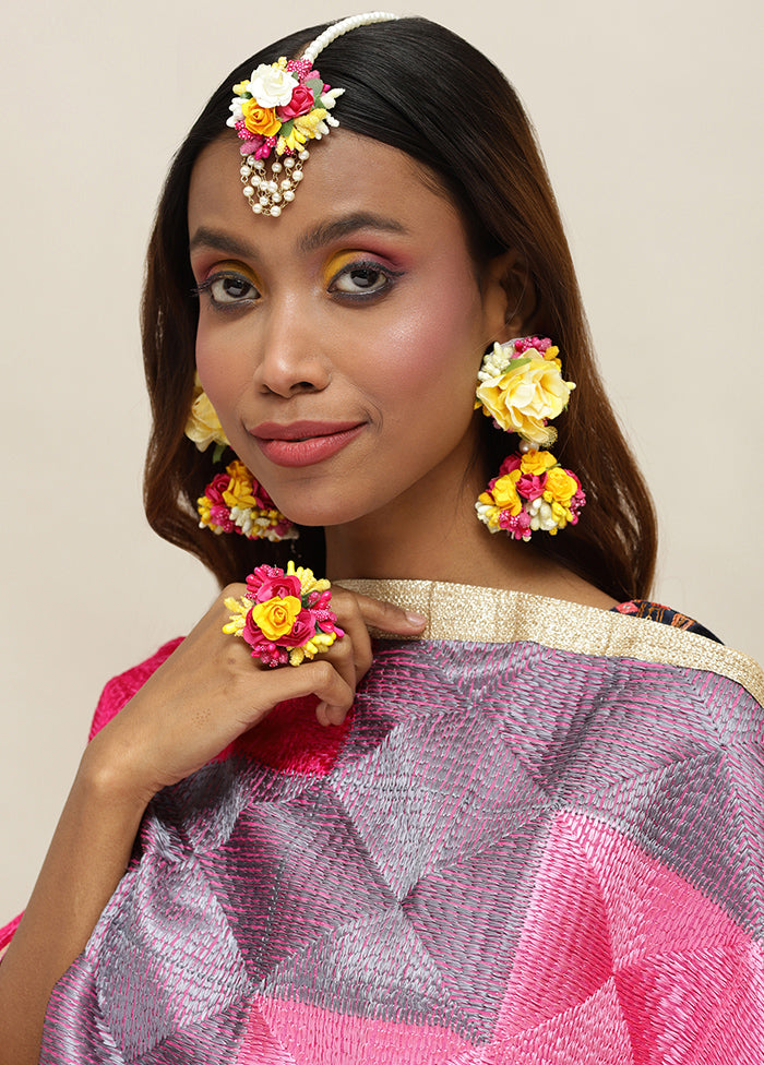 Floral Jewellery Set With Earring Mangtika And Haathphool - Indian Silk House Agencies