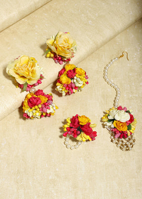 Floral Jewellery Set With Earring Mangtika And Haathphool - Indian Silk House Agencies