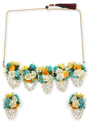 Floral Jewellery Set With Earring Mangtika And Haathphool - Indian Silk House Agencies